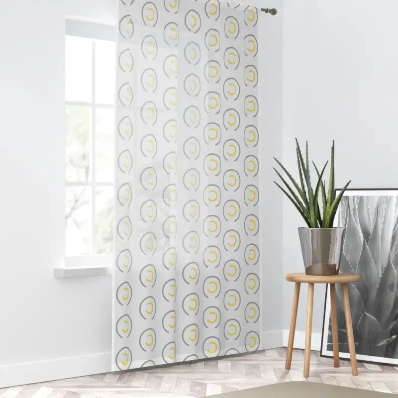 Stunning Abstract Yellow Grey Circles Window Curtain