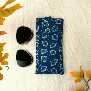 Sunglass Pouch Blue with White Leaf Design