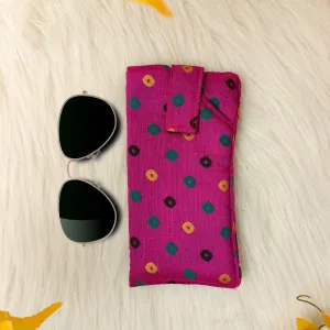 Sunglass Pouch Rani Pink With Green Dots