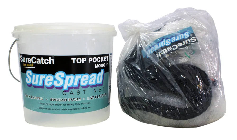 Sure Catch Surespread Mono Cast Net Top Pocket 12ft Drop 1in Mesh 309CNMTP12