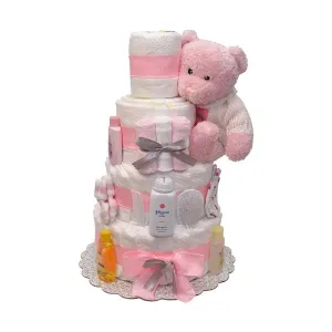 Sweet Dreams Baby Girls Diaper Cake 4 Tiers