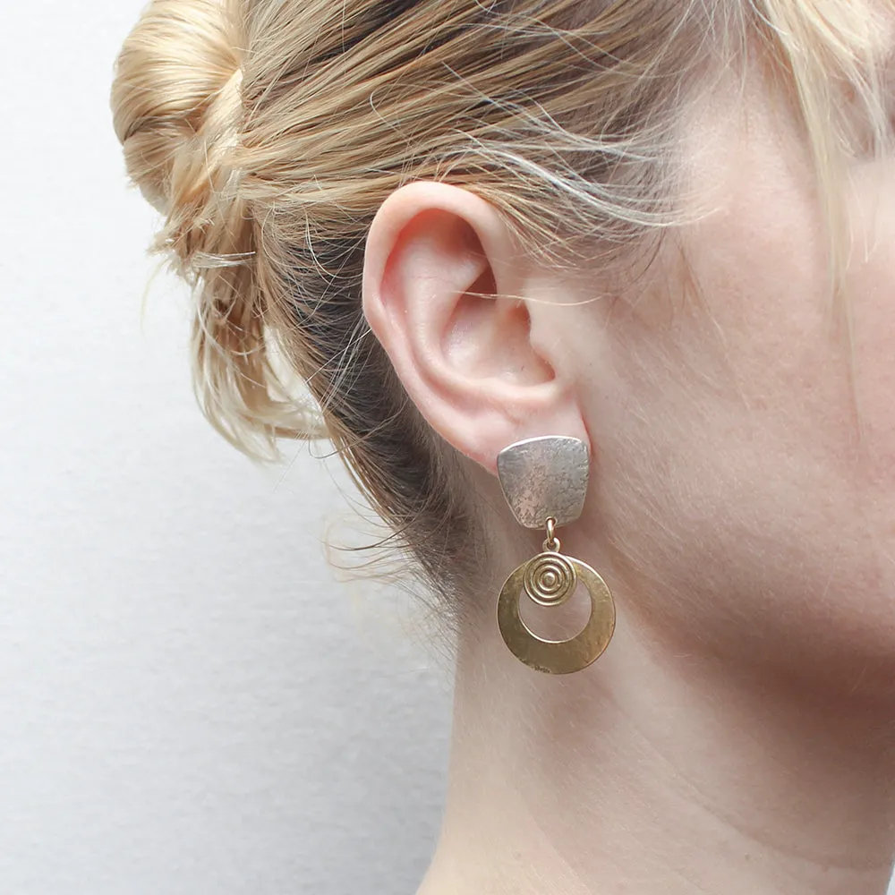 Tapered Square with Patterned Disc and Cutout Disc Post Earring