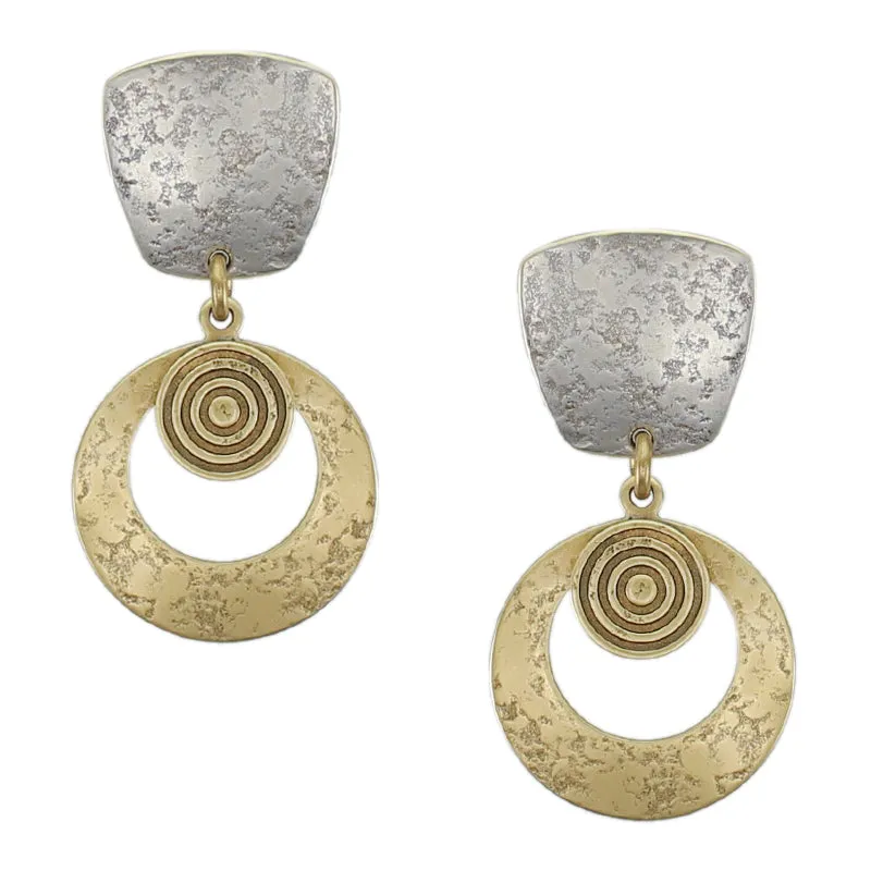 Tapered Square with Patterned Disc and Cutout Disc Post Earring