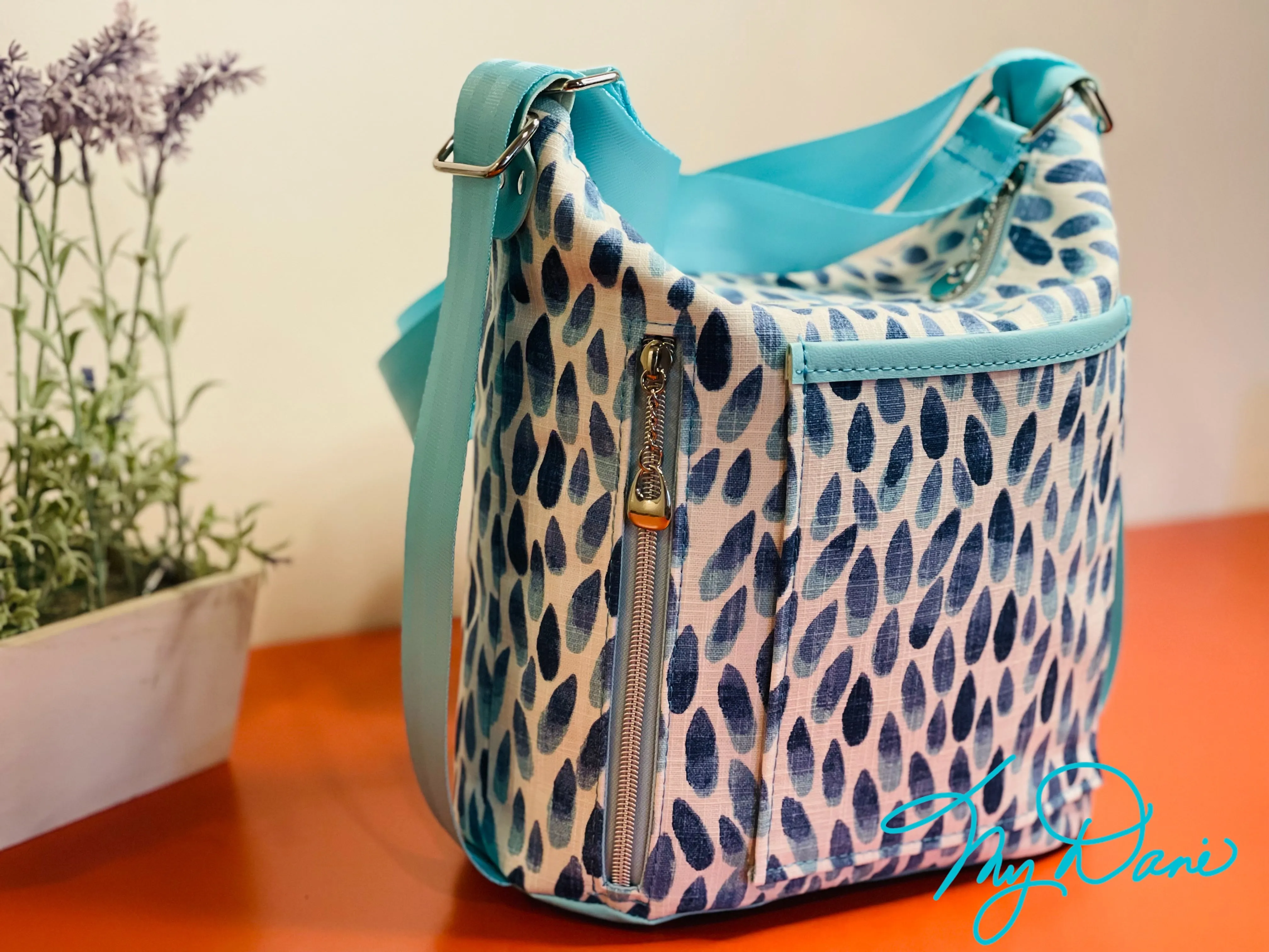 The Mini Krystal Convertible Handbag in Blue Tear Drop Italian Linen