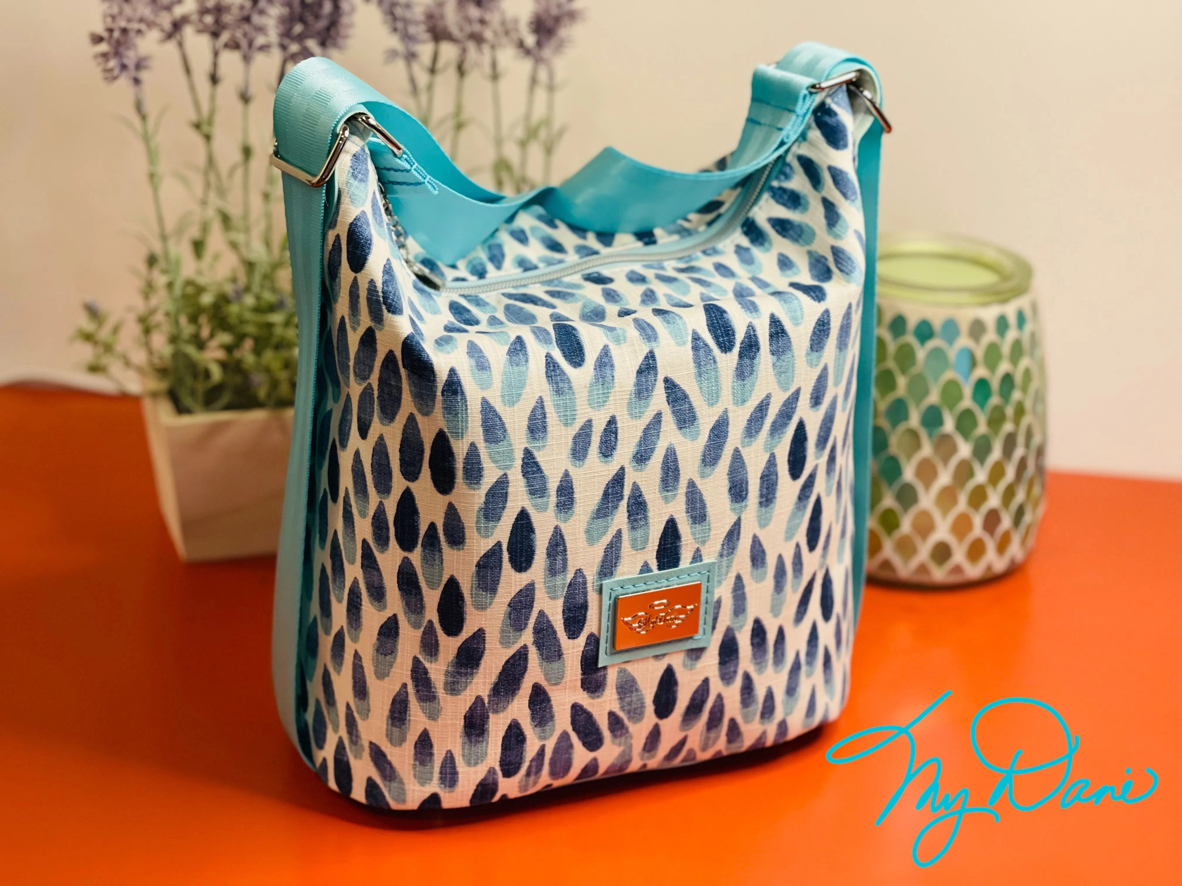 The Mini Krystal Convertible Handbag in Blue Tear Drop Italian Linen