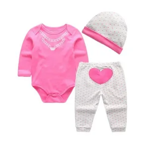 Three Long Sleeve Bodysuit with Pants and Hat Set