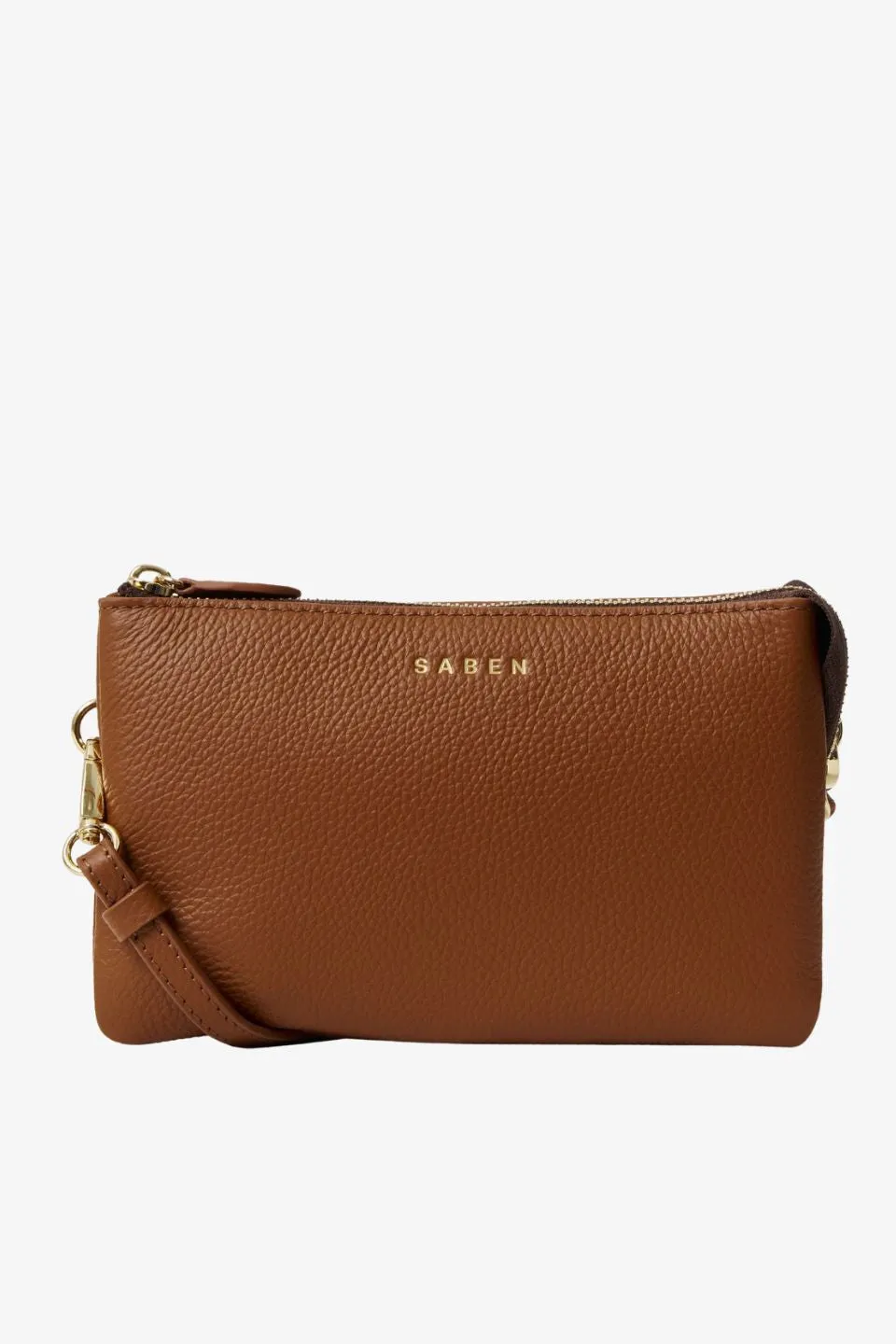 Tilly Multi Pocket Tan Leather Crossbody Clutch
