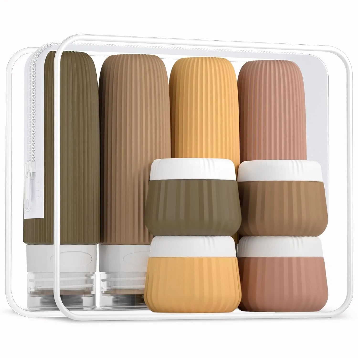 Travel Bottles for Toiletries 8 Pack, Tsa Approved Travel Size Toiletries 3 Oz, Travel Containers for Toiletries, with Clear Bag, Leak Proof Silicone Squeezable Travel Essentials Creams Jars