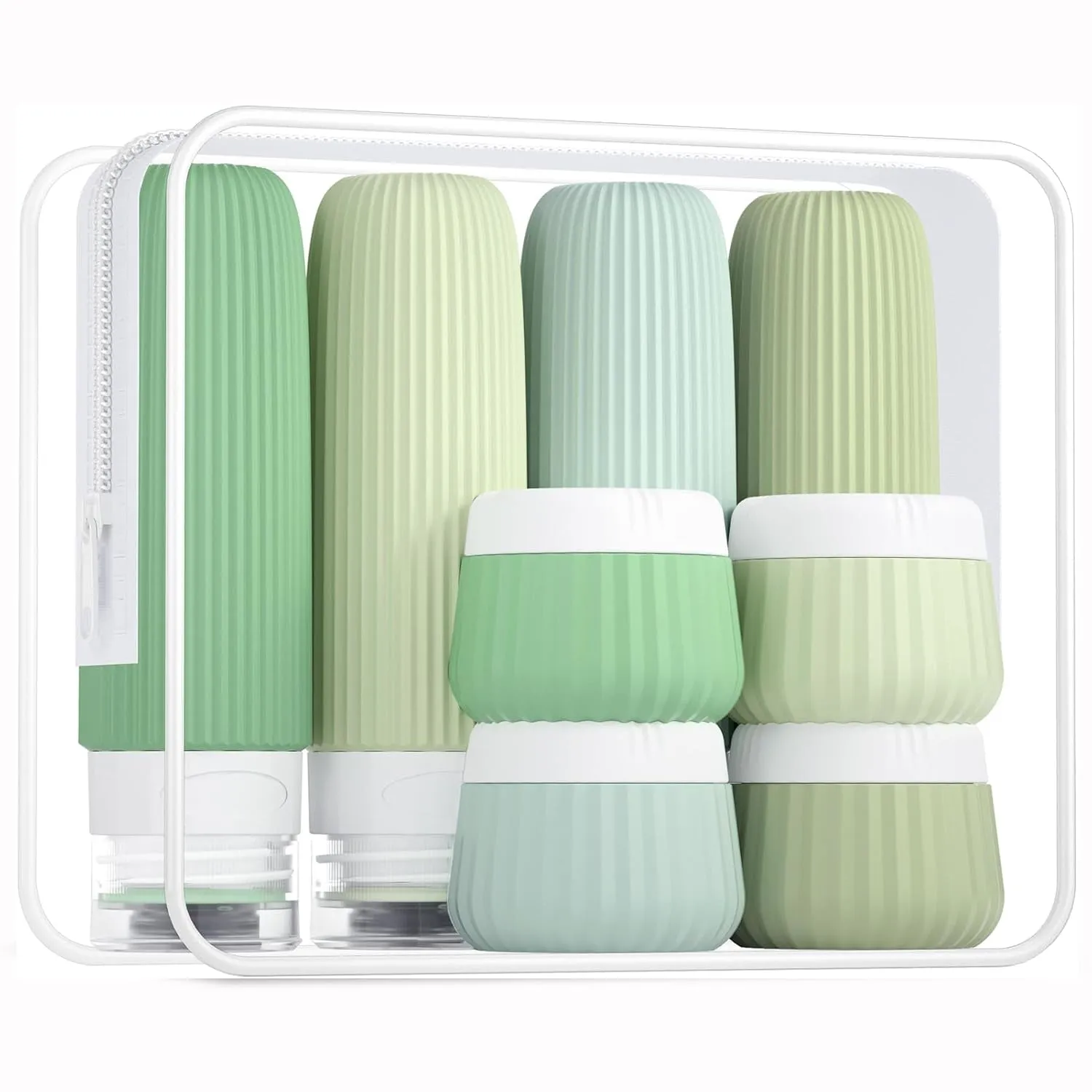 Travel Bottles for Toiletries 8 Pack, Tsa Approved Travel Size Toiletries 3 Oz, Travel Containers for Toiletries, with Clear Bag, Leak Proof Silicone Squeezable Travel Essentials Creams Jars