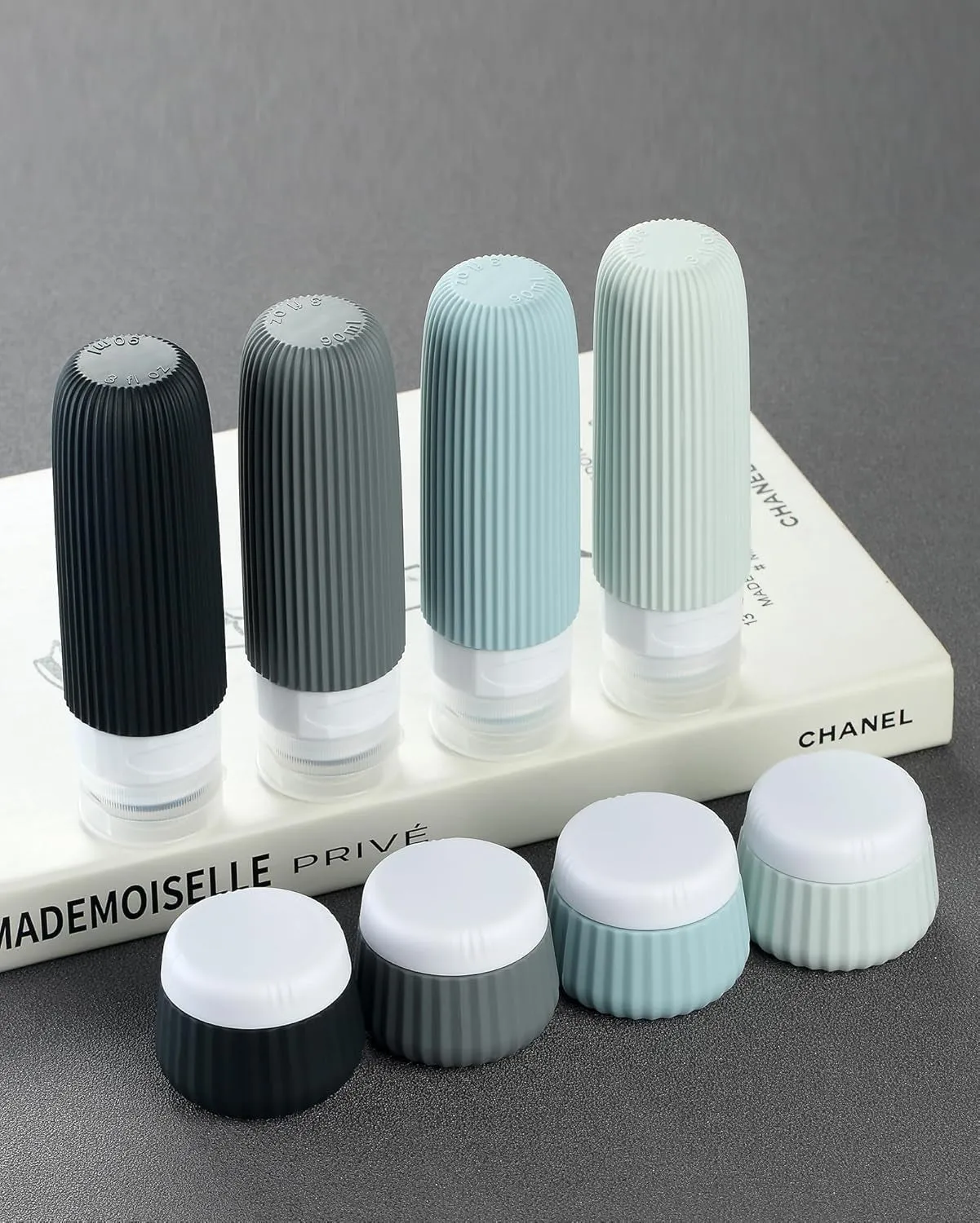 Travel Bottles for Toiletries 8 Pack, Tsa Approved Travel Size Toiletries 3 Oz, Travel Containers for Toiletries, with Clear Bag, Leak Proof Silicone Squeezable Travel Essentials Creams Jars