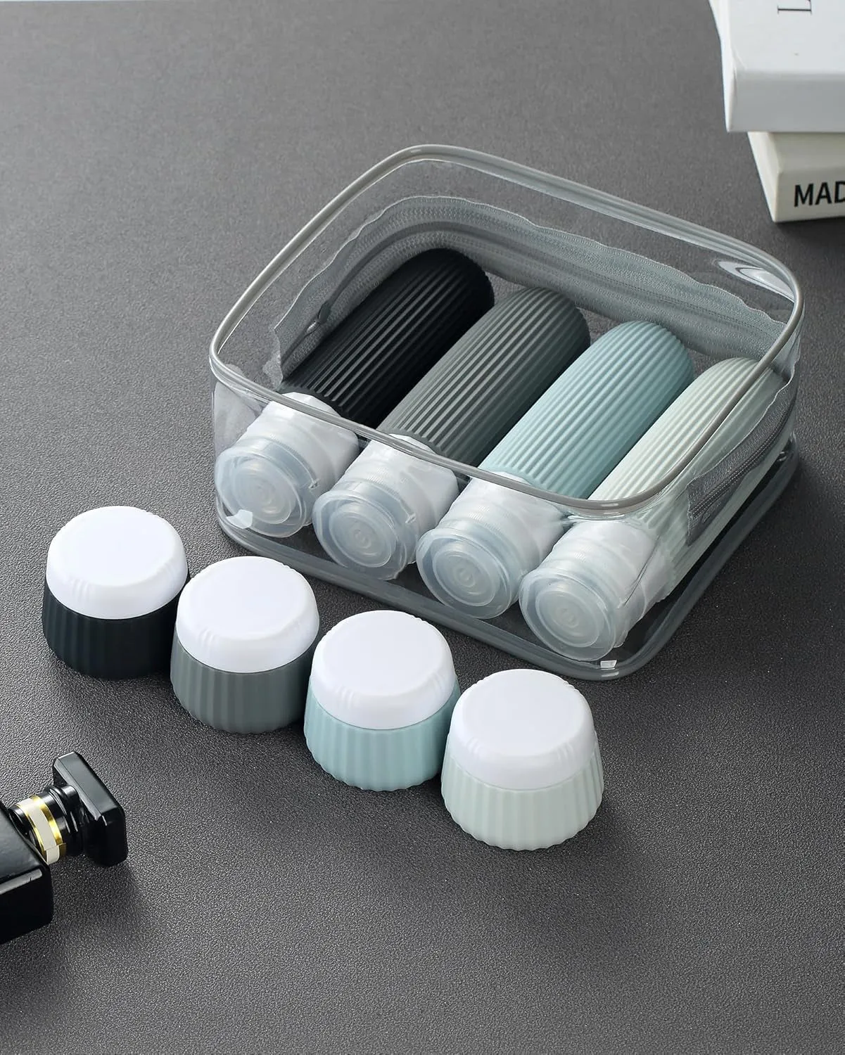 Travel Bottles for Toiletries 8 Pack, Tsa Approved Travel Size Toiletries 3 Oz, Travel Containers for Toiletries, with Clear Bag, Leak Proof Silicone Squeezable Travel Essentials Creams Jars
