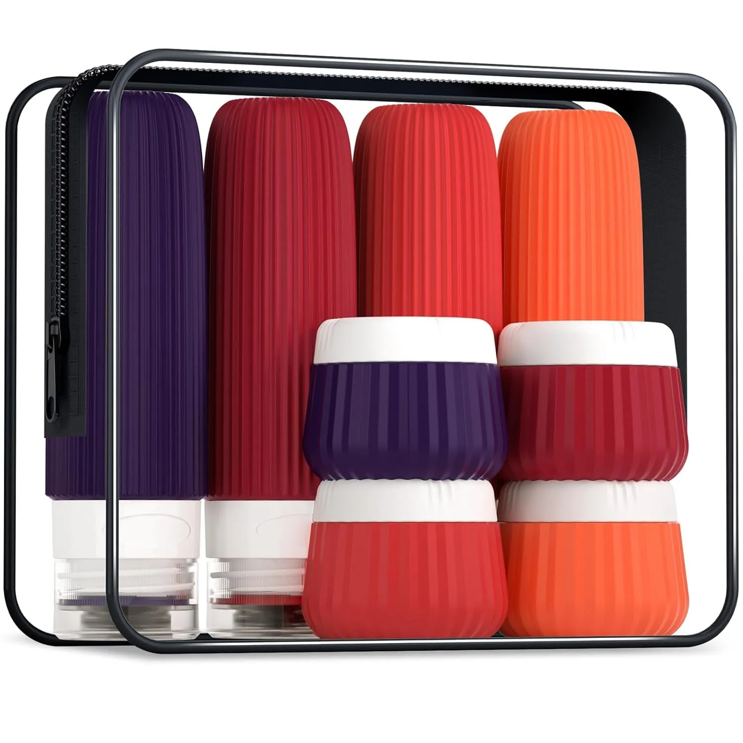 Travel Bottles for Toiletries 8 Pack, Tsa Approved Travel Size Toiletries 3 Oz, Travel Containers for Toiletries, with Clear Bag, Leak Proof Silicone Squeezable Travel Essentials Creams Jars