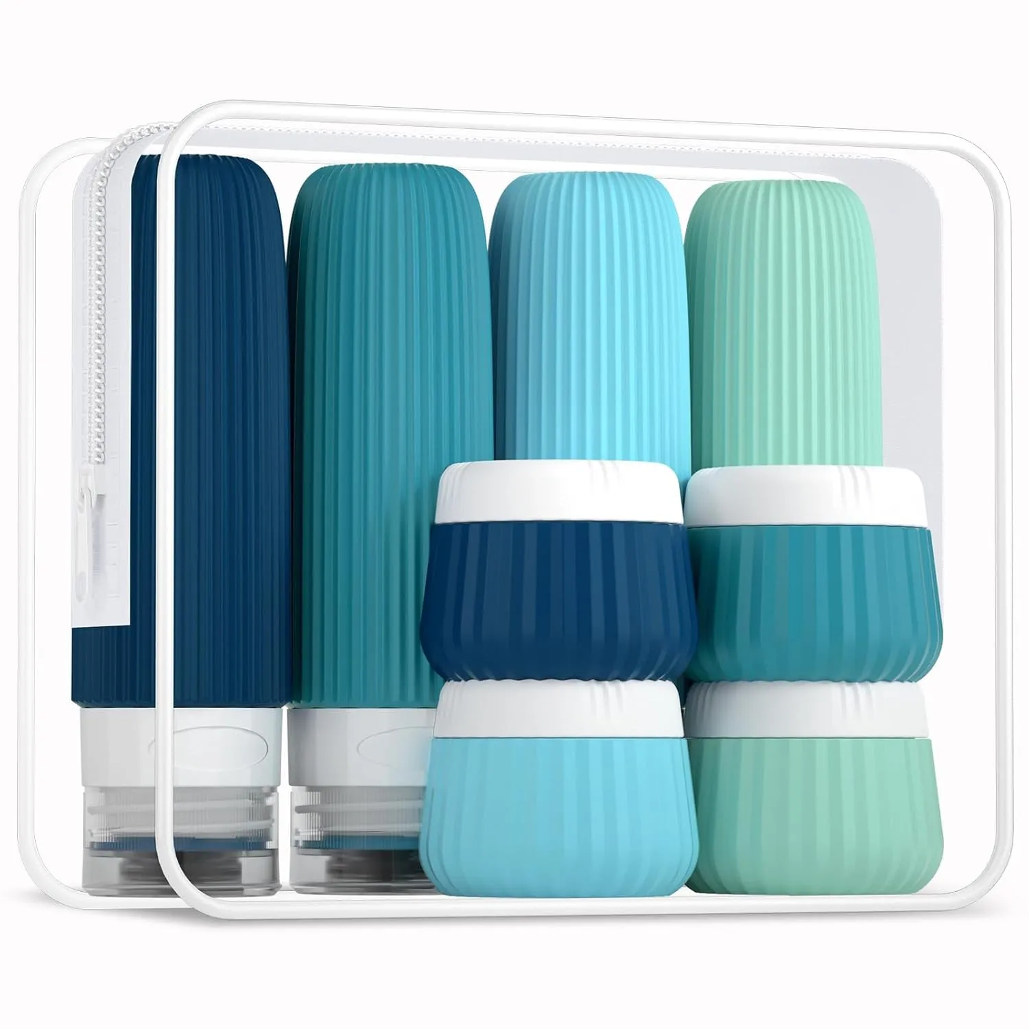Travel Bottles for Toiletries 8 Pack, Tsa Approved Travel Size Toiletries 3 Oz, Travel Containers for Toiletries, with Clear Bag, Leak Proof Silicone Squeezable Travel Essentials Creams Jars
