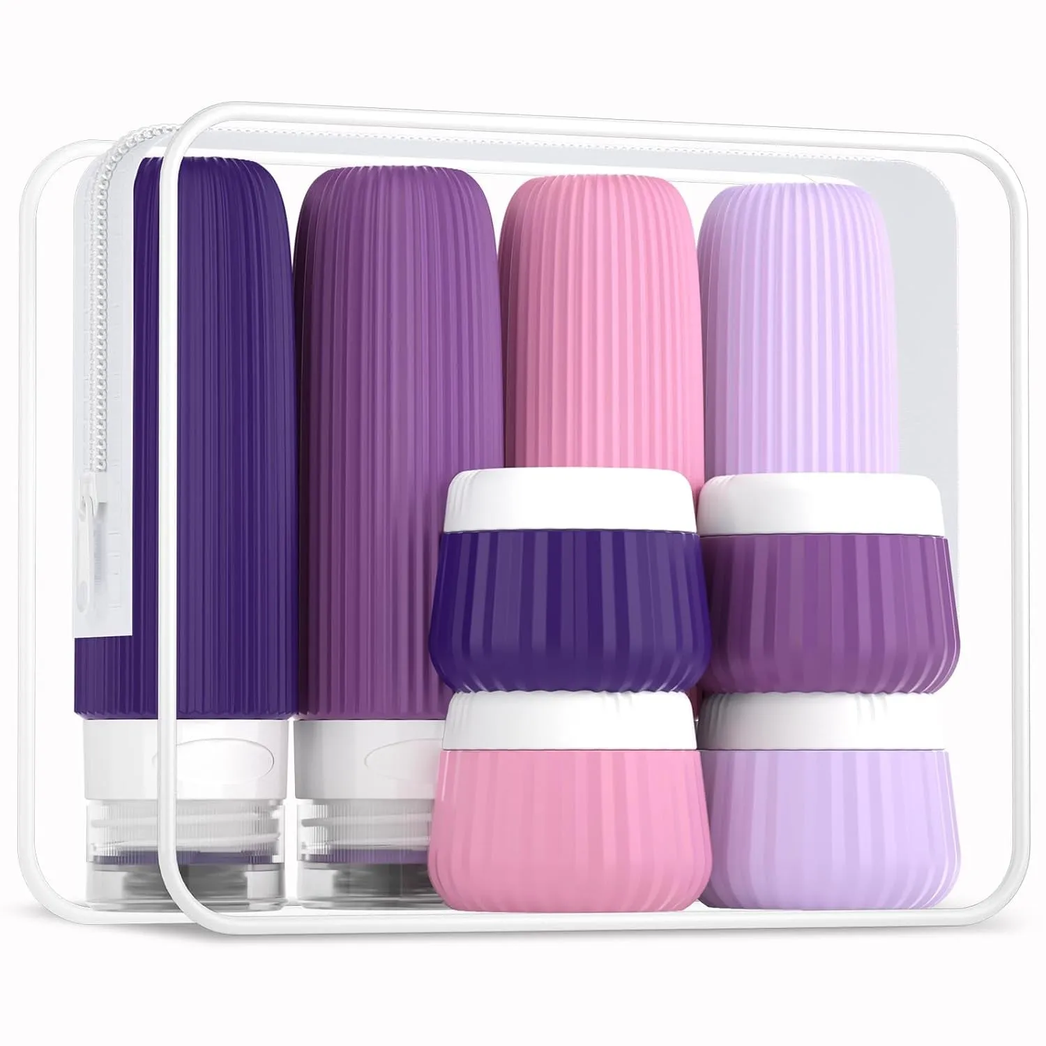 Travel Bottles for Toiletries 8 Pack, Tsa Approved Travel Size Toiletries 3 Oz, Travel Containers for Toiletries, with Clear Bag, Leak Proof Silicone Squeezable Travel Essentials Creams Jars
