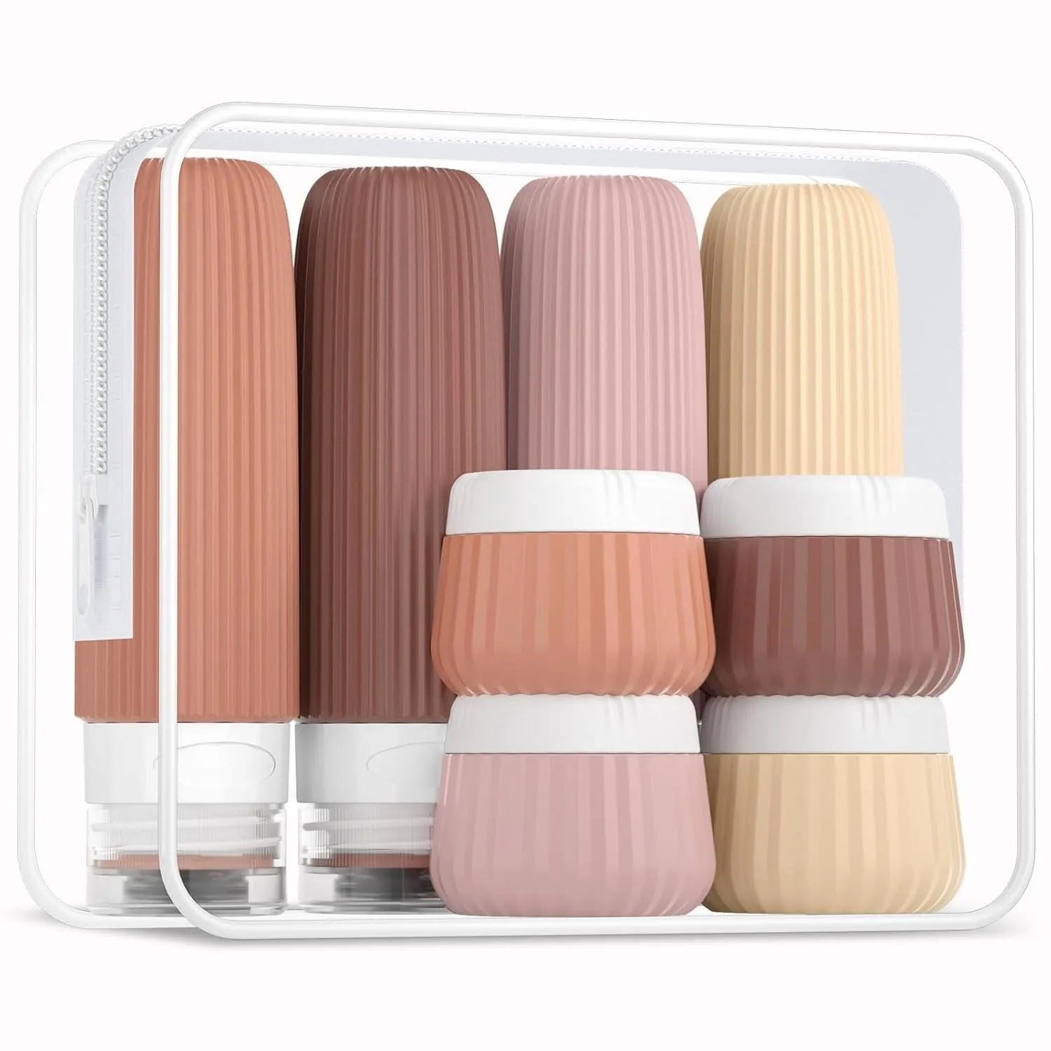 Travel Bottles for Toiletries 8 Pack, Tsa Approved Travel Size Toiletries 3 Oz, Travel Containers for Toiletries, with Clear Bag, Leak Proof Silicone Squeezable Travel Essentials Creams Jars