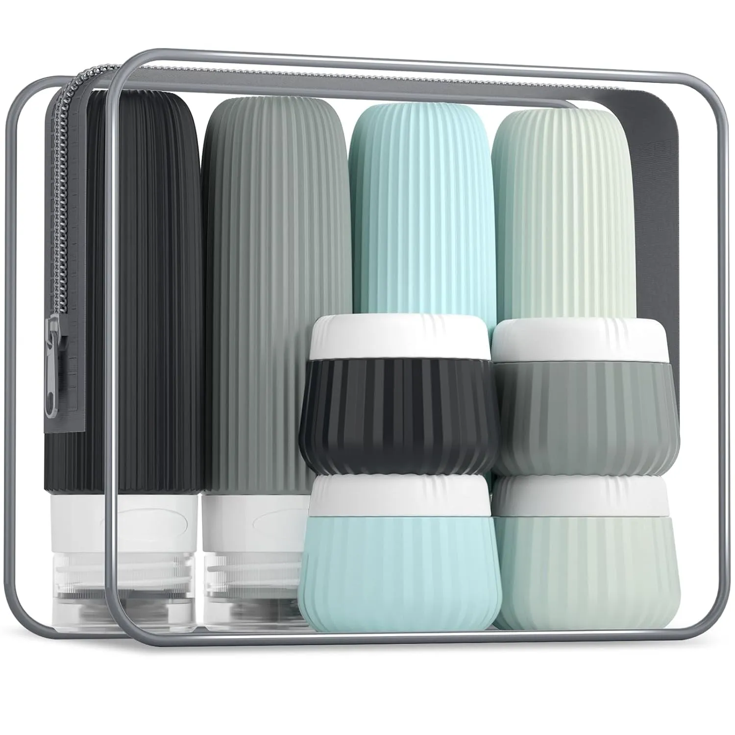Travel Bottles for Toiletries 8 Pack, Tsa Approved Travel Size Toiletries 3 Oz, Travel Containers for Toiletries, with Clear Bag, Leak Proof Silicone Squeezable Travel Essentials Creams Jars