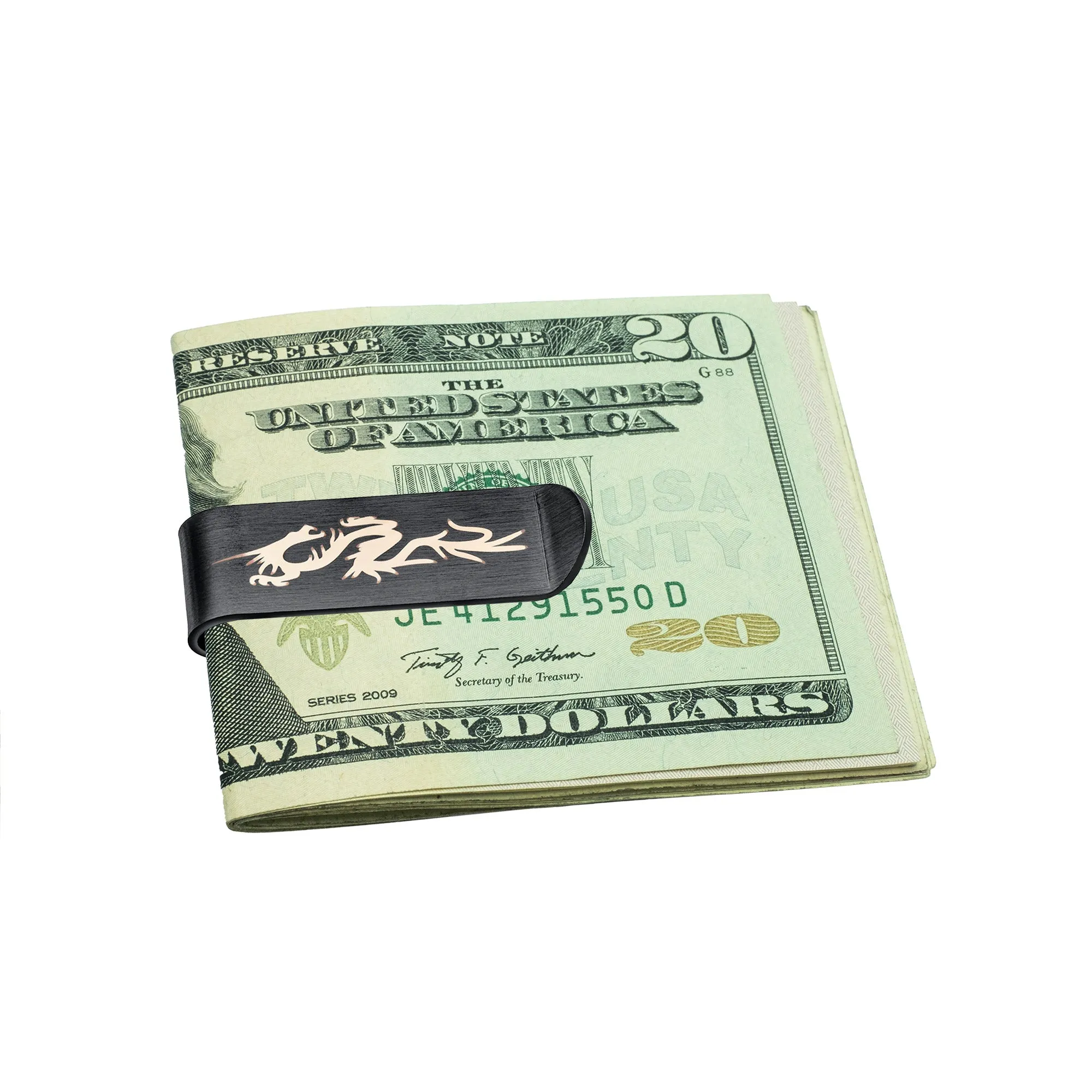 Two Tone Dragon Men Money Clip Card Holder - Black IP Stainless Steel Gift