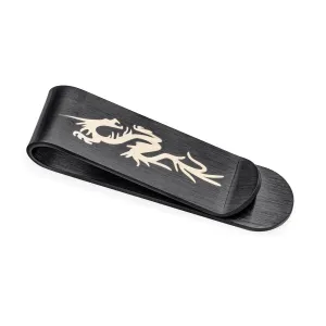 Two Tone Dragon Men Money Clip Card Holder - Black IP Stainless Steel Gift