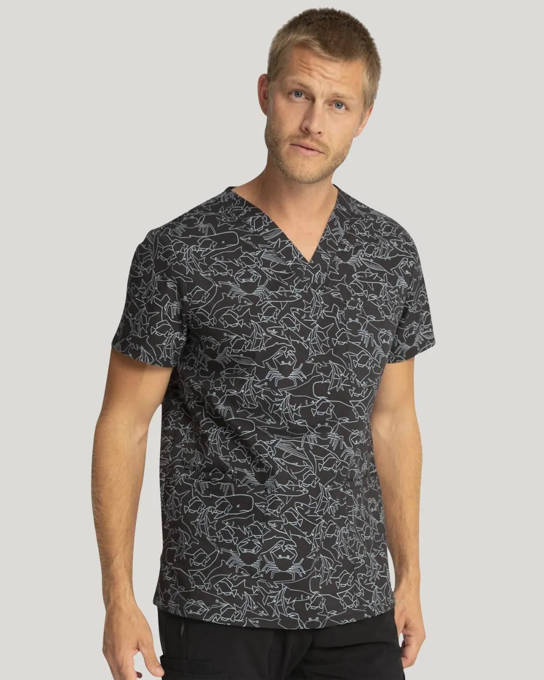 Unisex 'Sea Sketch' Patterned Scrub Top - CK691