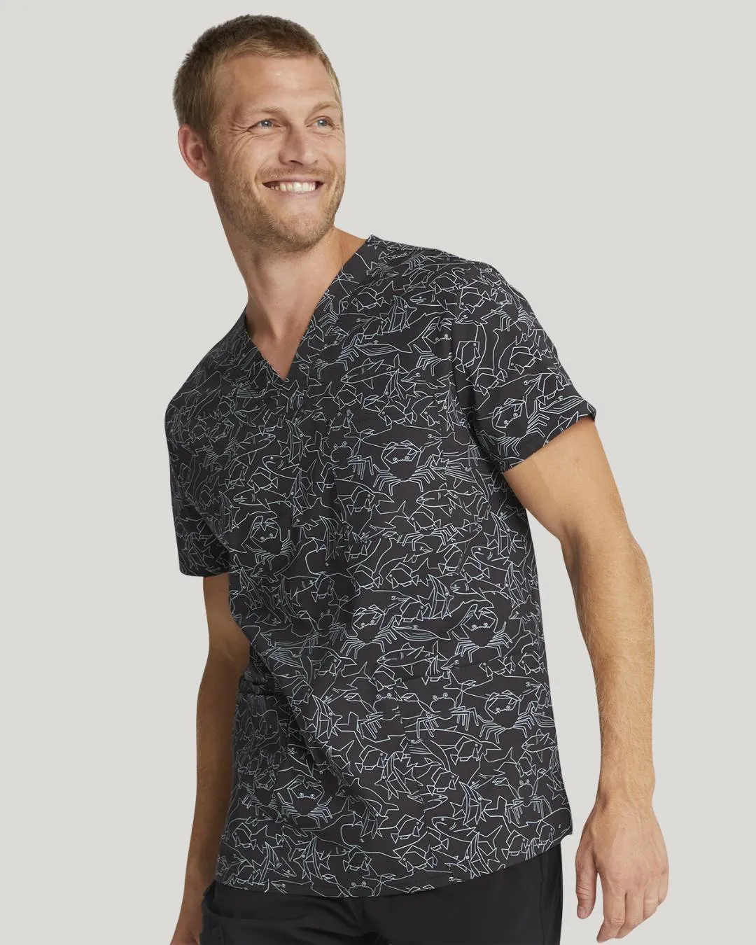 Unisex 'Sea Sketch' Patterned Scrub Top - CK691