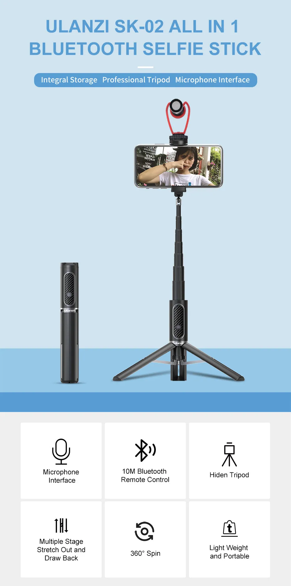 Universal Plastic Extension Bluetooth Plastic Selfie Stick for Huawei Xiaomi Smart Phone black