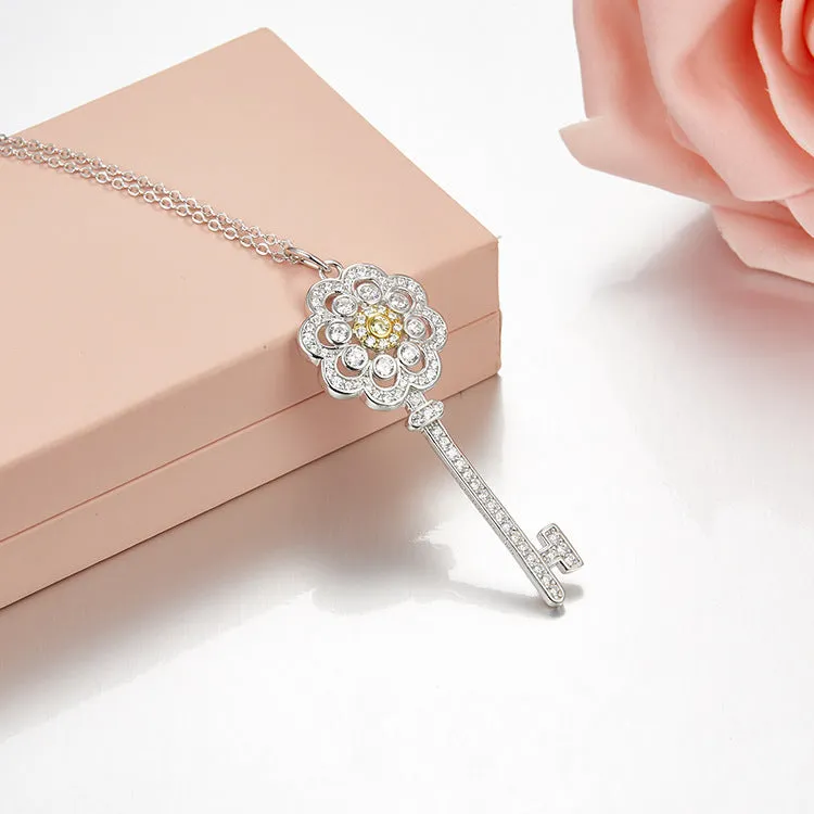 Unlock Happiness Rose Key Pendant Necklace