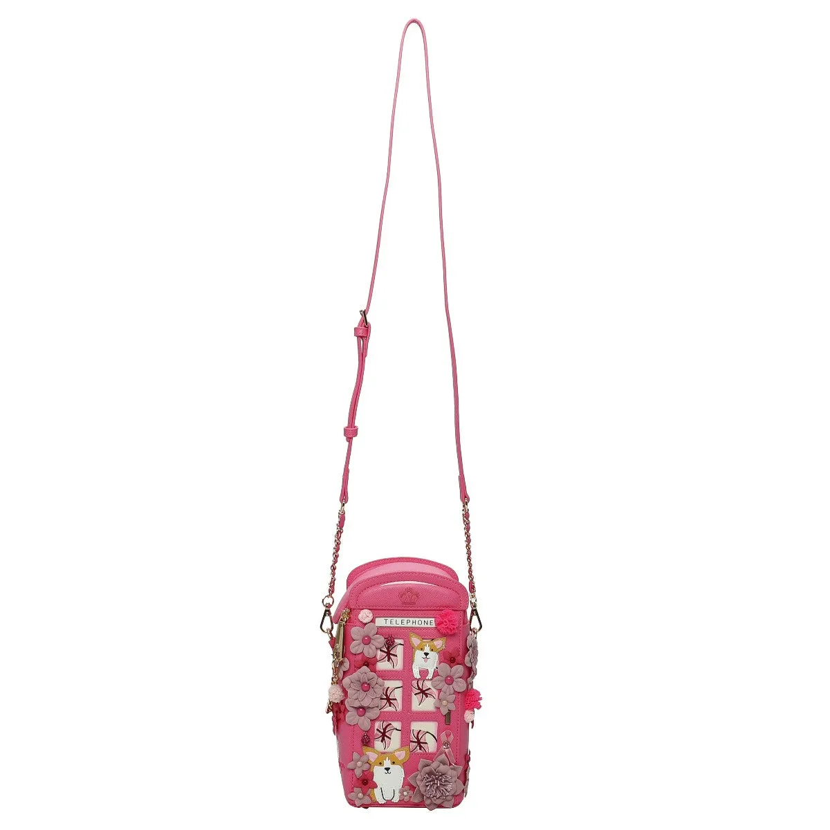 Vendula London - Pink Ribbon London Cats & Corgis Floral Pink Telephone Box