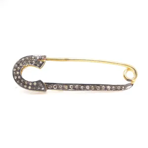 Vermeil and Oxidized Sterling Silver Diamond Safety Pin