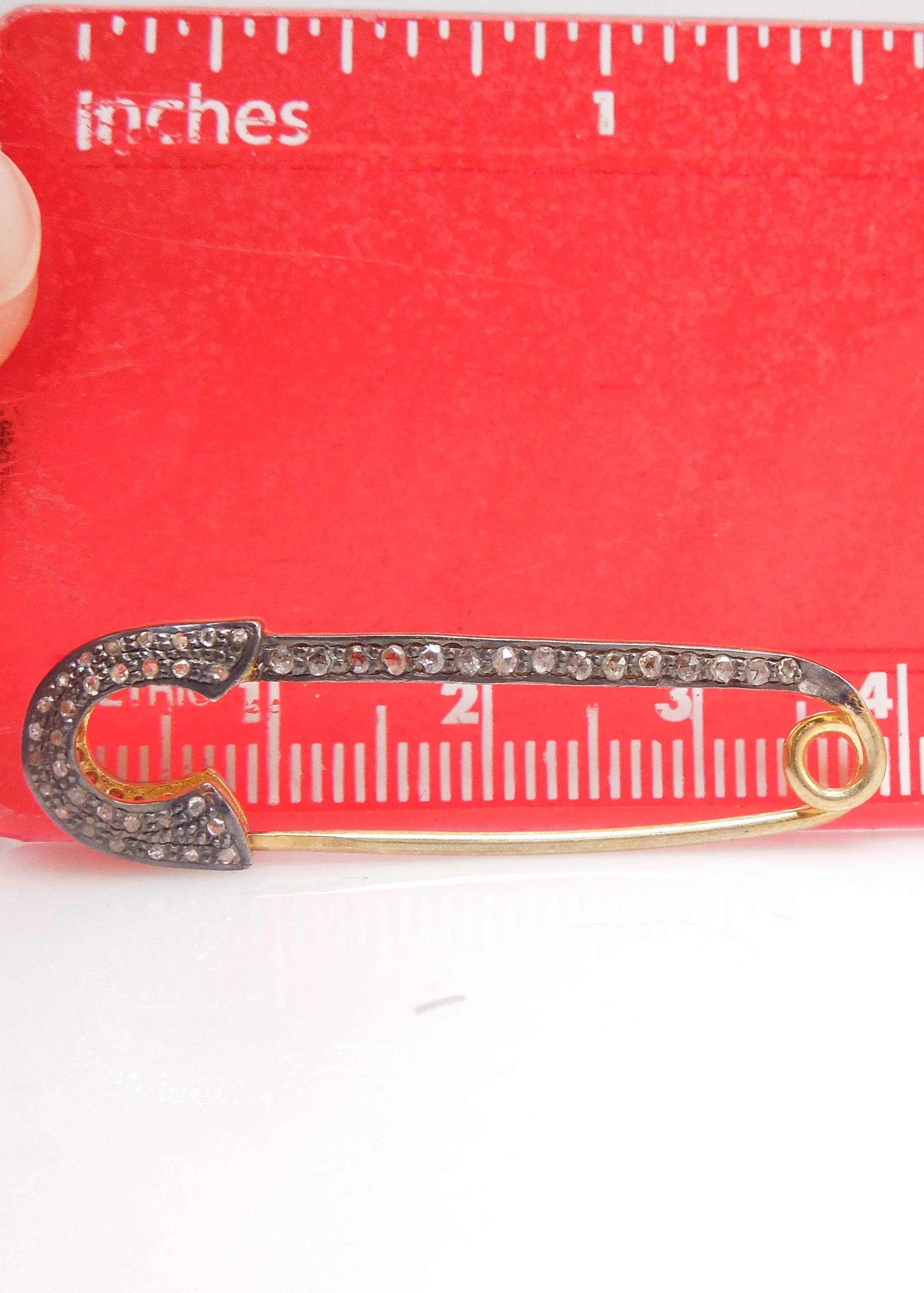 Vermeil and Oxidized Sterling Silver Diamond Safety Pin