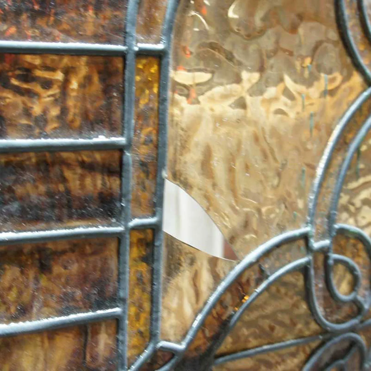 Very Tall American Stained, Leaded and Jeweled Leaded Glass Stairway Window