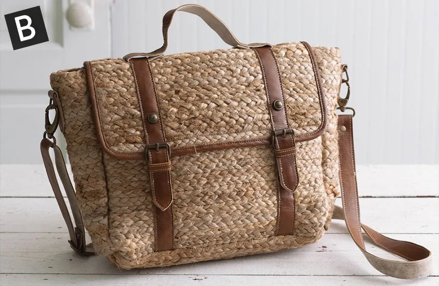 Vintage Inspired Jute Bag with Leather Handles, Pick Your Style