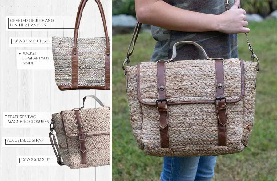Vintage Inspired Jute Bag with Leather Handles, Pick Your Style