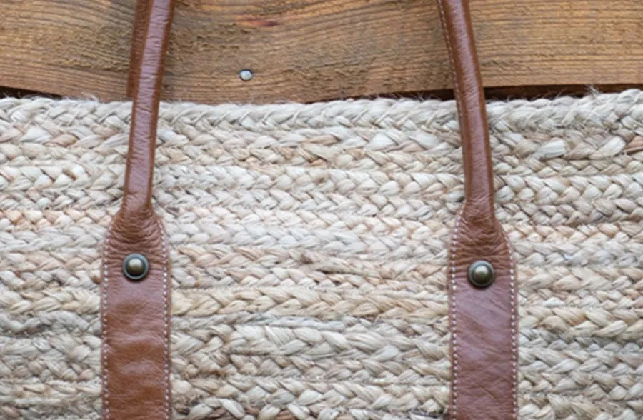 Vintage Inspired Jute Bag with Leather Handles, Pick Your Style