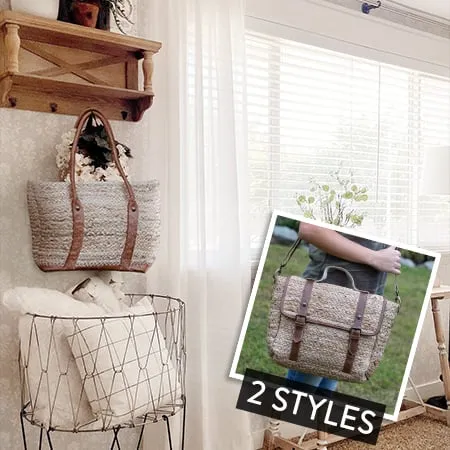 Vintage Inspired Jute Bag with Leather Handles, Pick Your Style