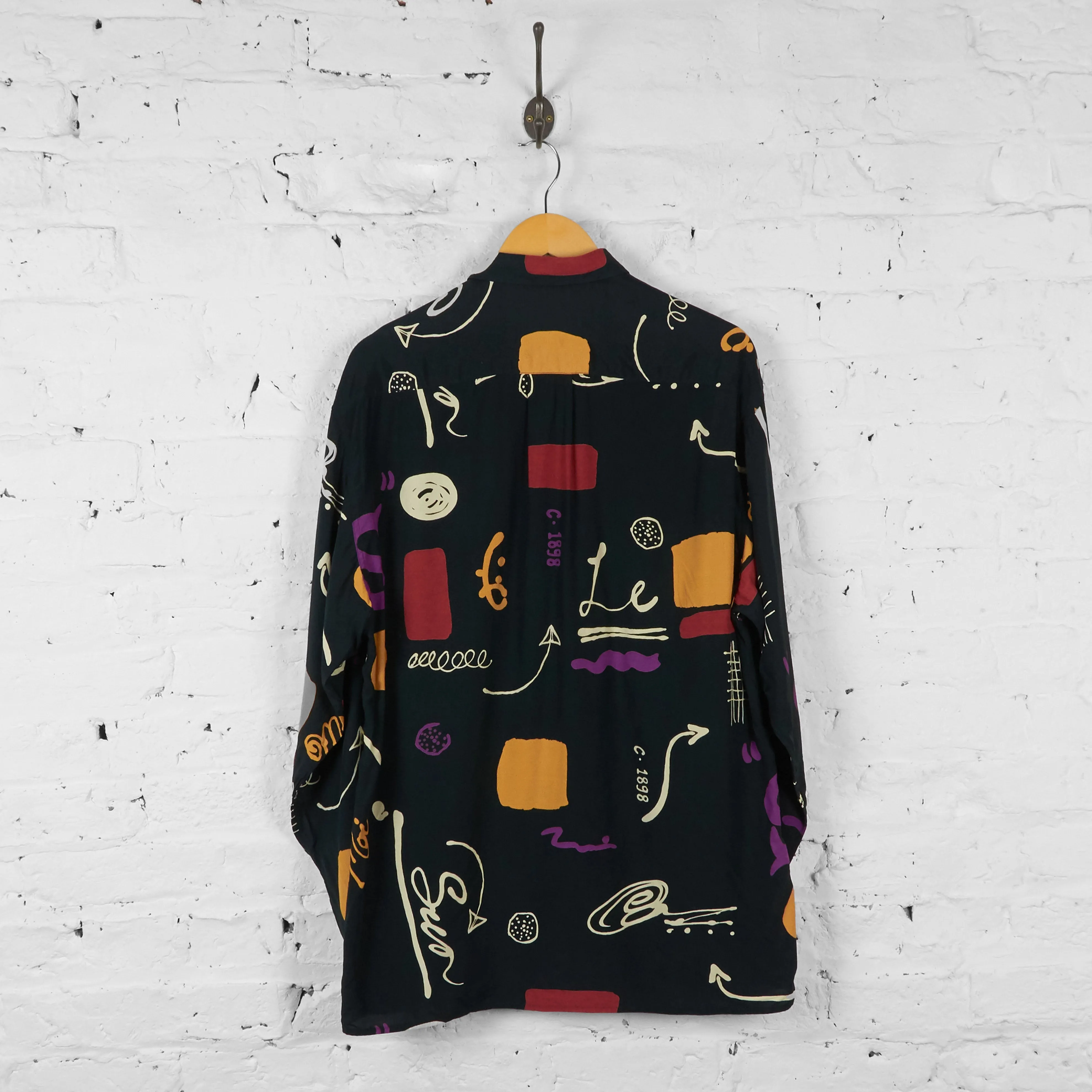 Vintage Patterned Party Shirt - Black - M