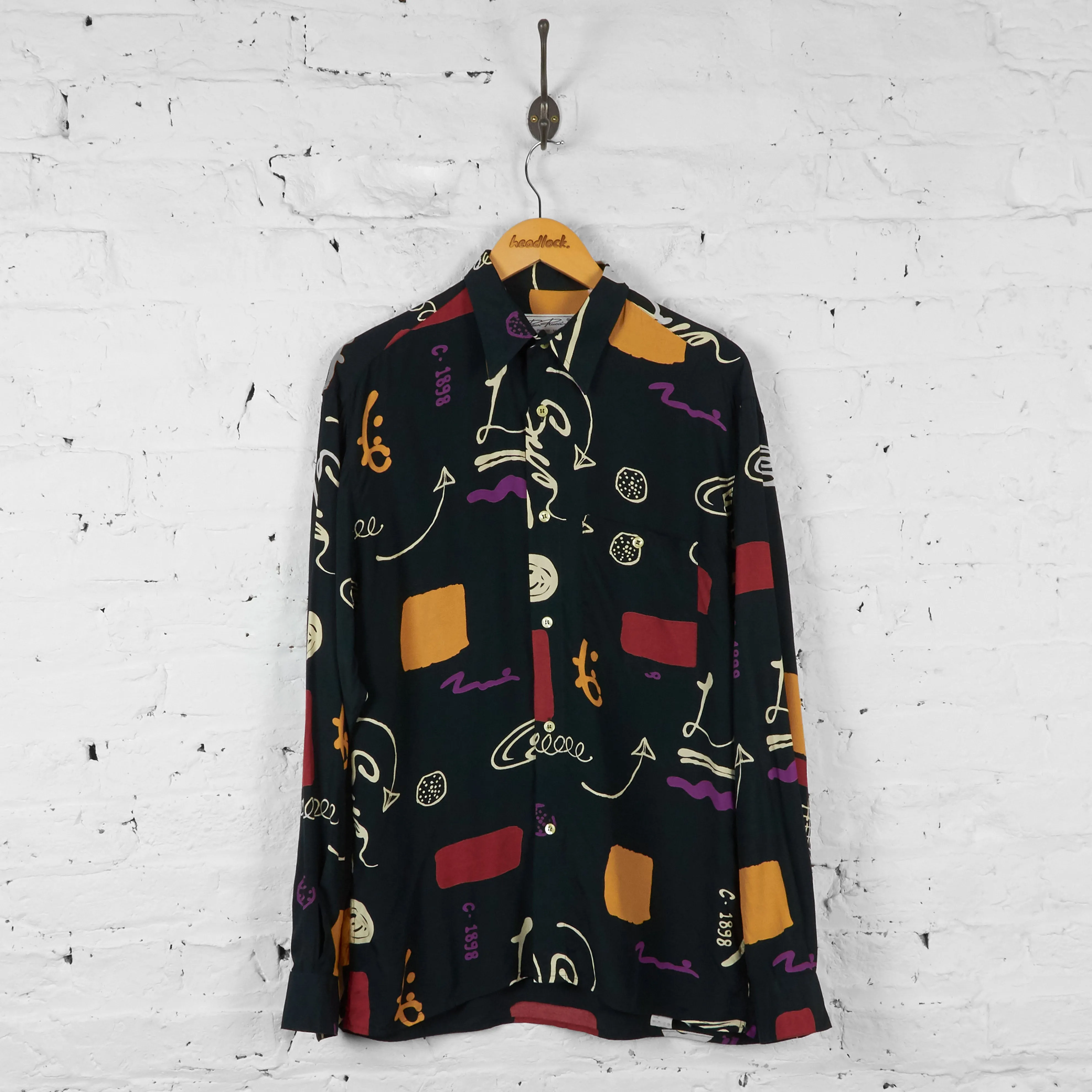 Vintage Patterned Party Shirt - Black - M