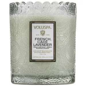 Voluspa SCALLOPED EDGE EMBOSSED GLASS CANDLE French Cade Lavender