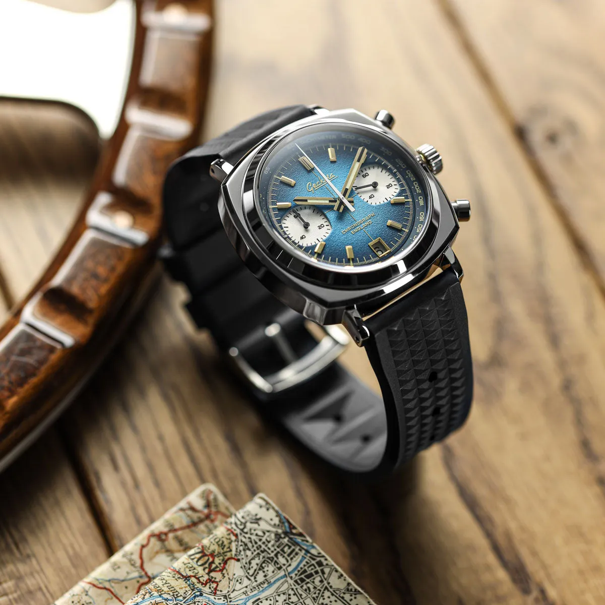 Waffle Pattern Rubber Dive Watch Strap - Black