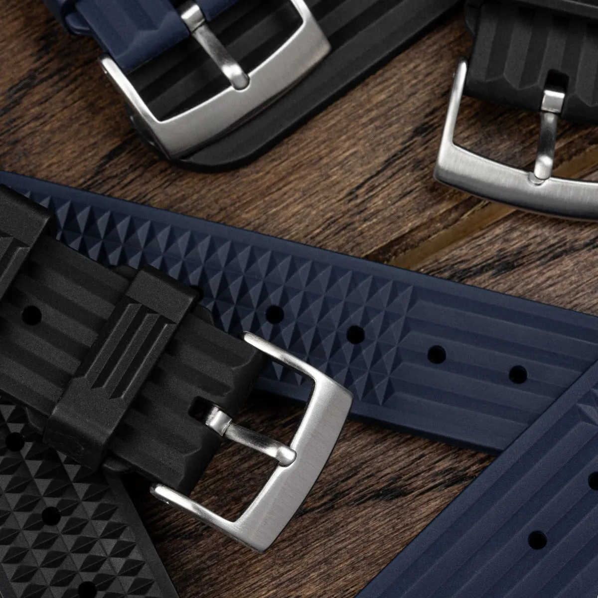 Waffle Pattern Rubber Dive Watch Strap - Black