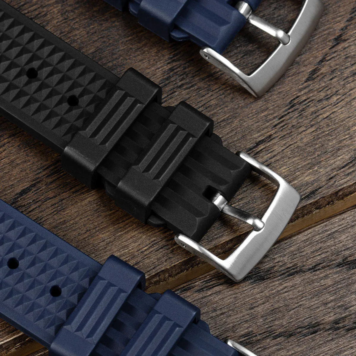 Waffle Pattern Rubber Dive Watch Strap - Black