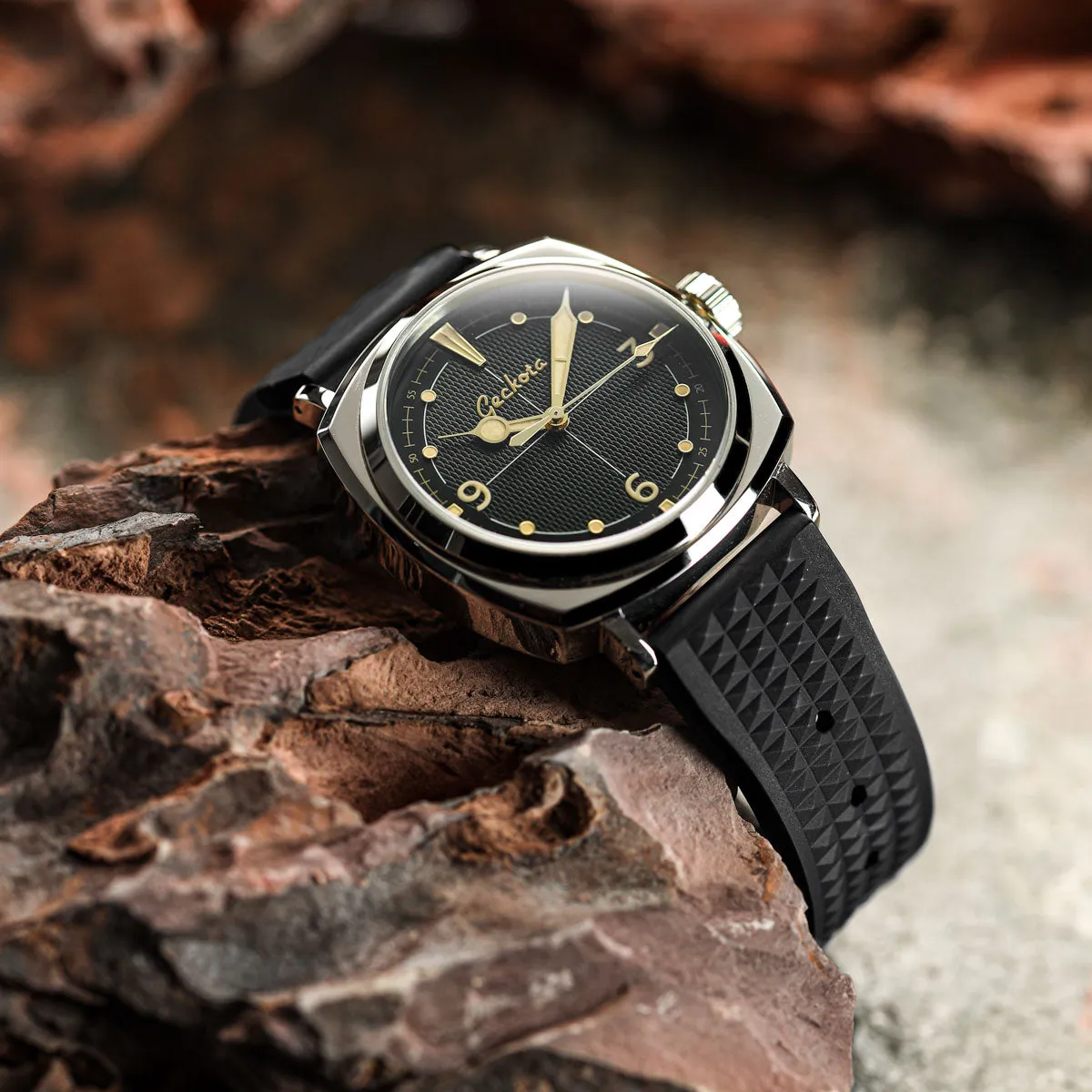 Waffle Pattern Rubber Dive Watch Strap - Black