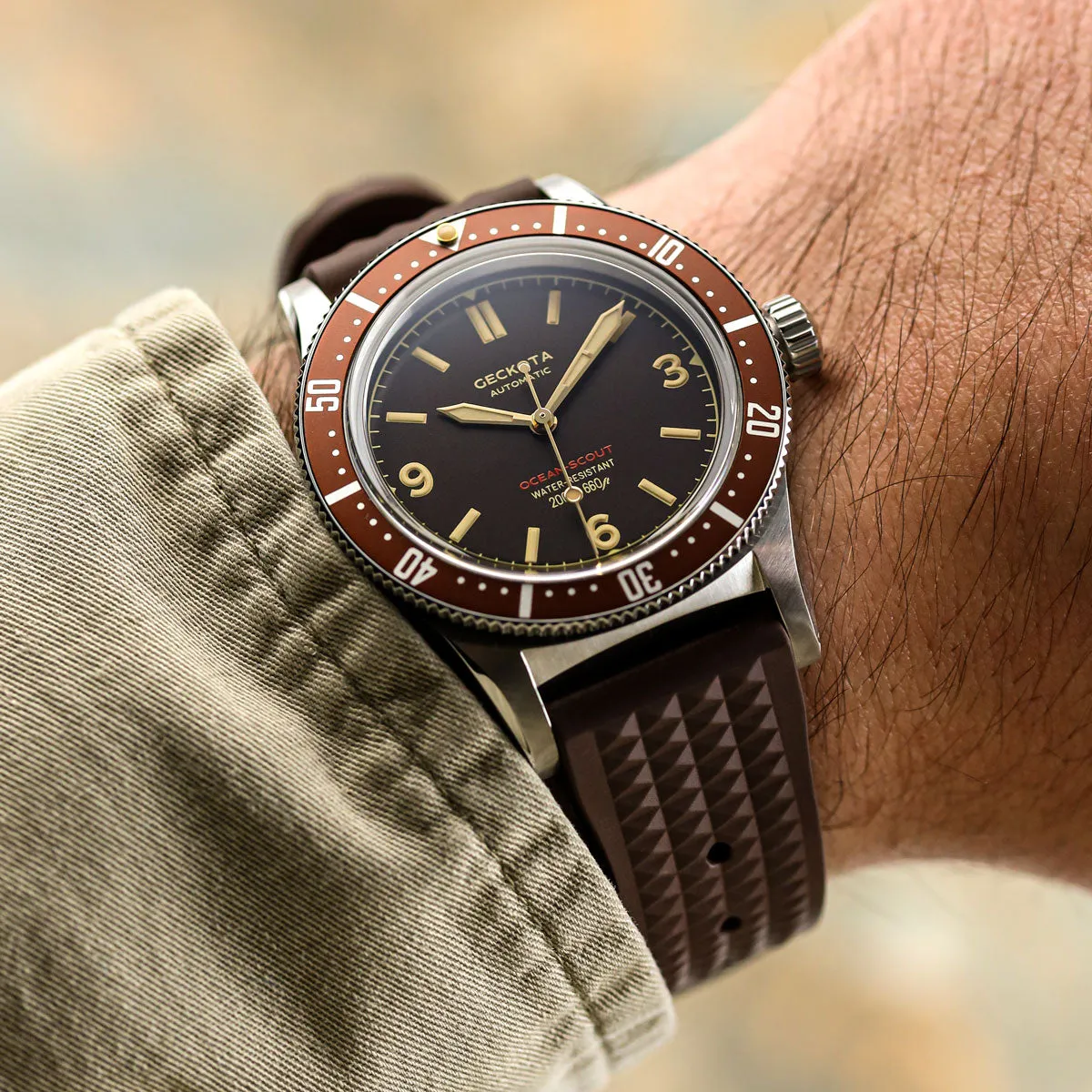 Waffle Pattern Rubber Dive Watch Strap - Brown