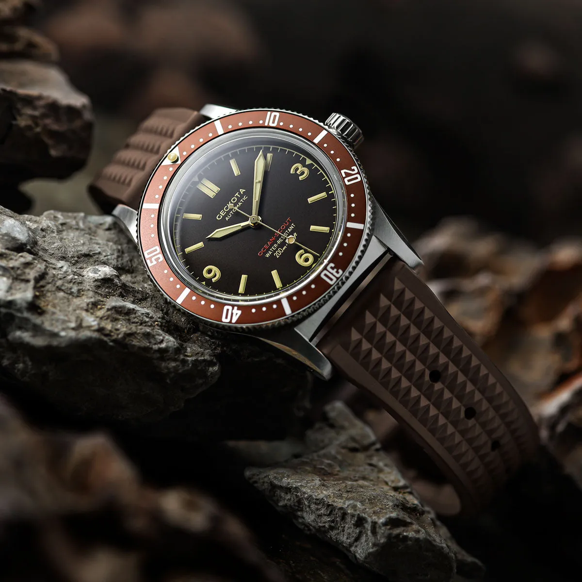 Waffle Pattern Rubber Dive Watch Strap - Brown