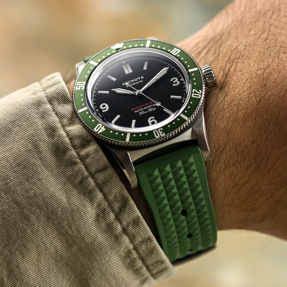 Waffle Pattern Rubber Dive Watch Strap - Green