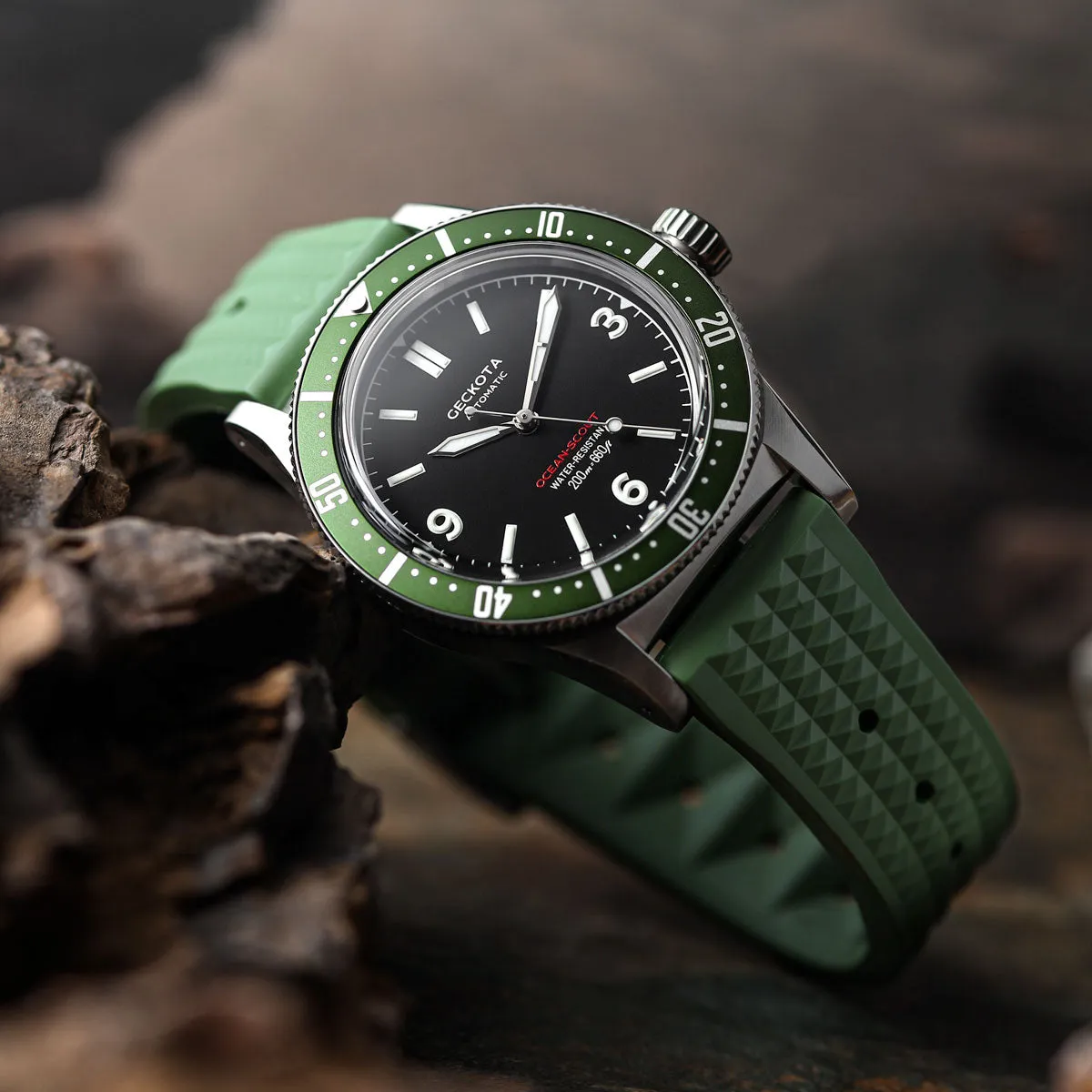 Waffle Pattern Rubber Dive Watch Strap - Green