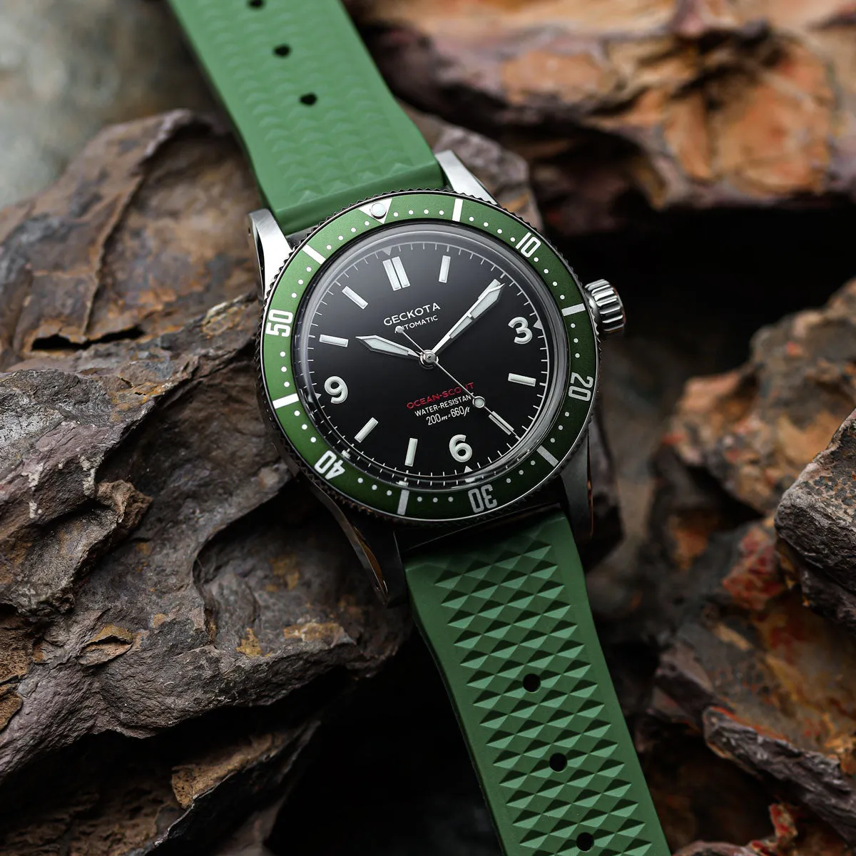Waffle Pattern Rubber Dive Watch Strap - Green
