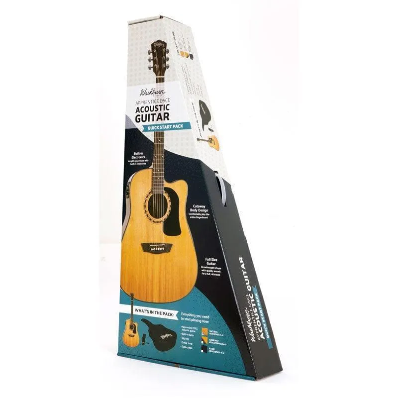 Washburn AD5CEPACK Semi Acoustic Guitar 41' Dreadnought with Bag, Picks, Strap