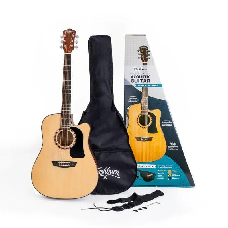 Washburn AD5CEPACK Semi Acoustic Guitar 41' Dreadnought with Bag, Picks, Strap