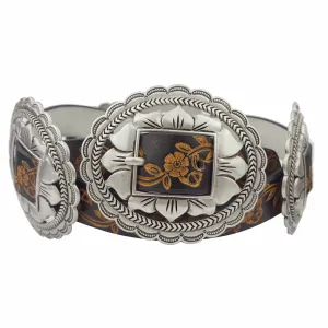 Western Oval Floral Concho Belt hand painted tooled belt