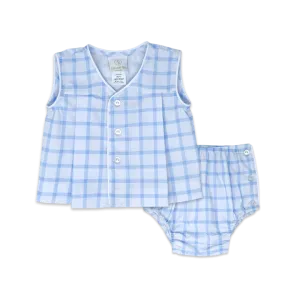 Whales Blue Windowpane Jack Diaper Set